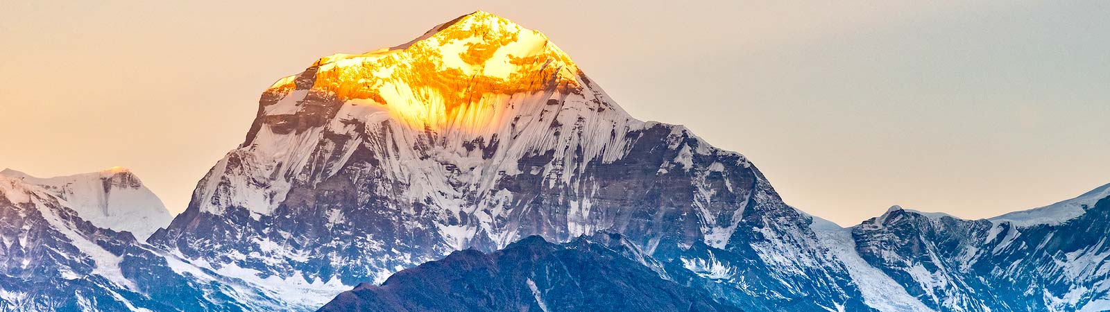 Impressive sunrise of Annapurna in the Himalayas from Pokhara on a Nepal tour