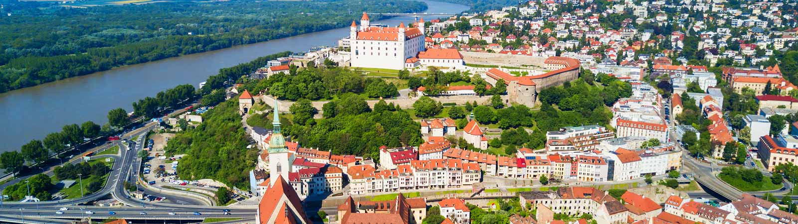 Aerial view of Bratislava on an escorted Slovakia vacation