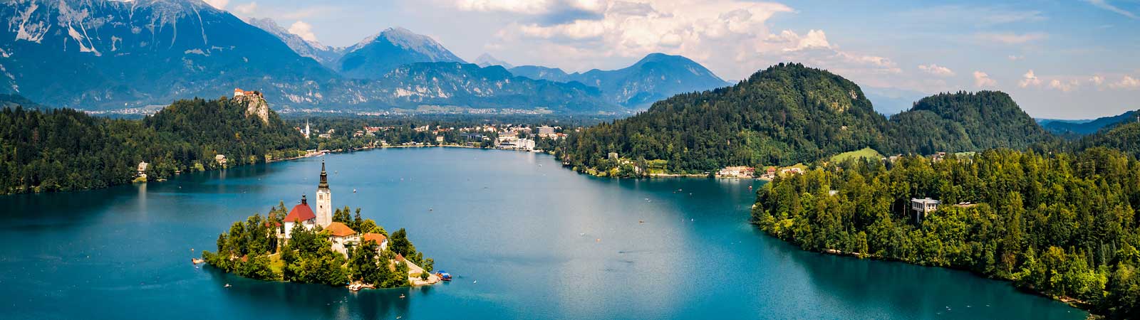 Aerial view of Lake Bled on an escorted Slovenia vacation